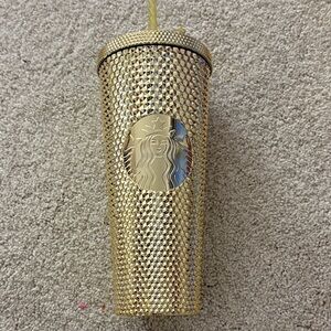 Gold Tumbler with Straw